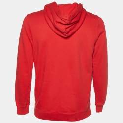 Pre Owned Givenchy Red Distressed Cotton Knit Box Logo Detail Hoodie XS