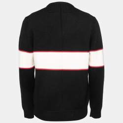 Pre Owned Givenchy Black Logo Band Intarsia Wool Knit Sweater L
