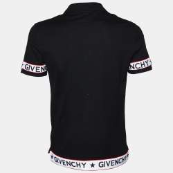 مملوكة مسبقًا Givenchy Black Cotton Pique Logo Tape Detail Cuban Fit Polo T-Shirt M