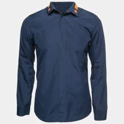 Givenchy Navy Blue Cotton Star Embroidered Collar Shirt S