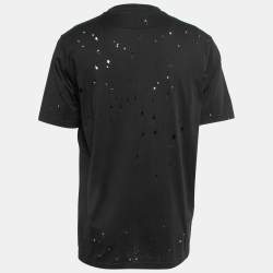 Pre Owned Givenchy Black Distressed Cotton Logo Print Crew Neck Half Sleeve T-shirt M