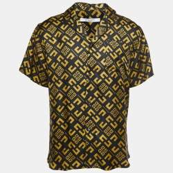 Pre Owned Givenchy Black Logo Print Silk Button Front Half Sleeve Shirt L