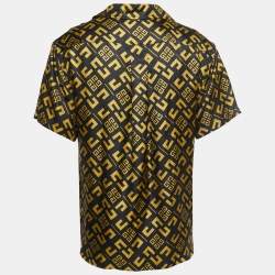 مملوكة مسبقًا Givenchy Black Logo Print Silk Button Front Half Sleeve Shirt L
