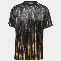 مملوكة مسبقًا Givenchy Black Sequin Printed Silk Satin T-Shirt S