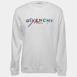  مملوكة مسبقًا Givenchy White Logo Embroidered Cotton Crew Neck Sweater S