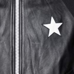 Givenchy Black Leather Star Applique Zip Front Jacket XL