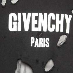 مملوكة مسبقًا Givenchy Black Logo Print Distressed & Ripped Cotton Crew Neck Sweatshirt M