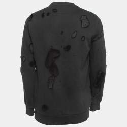 مملوكة مسبقًا Givenchy Black Logo Print Distressed & Ripped Cotton Crew Neck Sweatshirt M