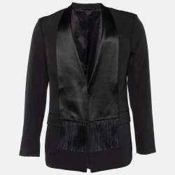 Givenchy Black Wool & Silk Satin Fringed Shawl Collar Blazer M