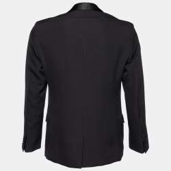 Givenchy Black Wool & Silk Satin Fringed Shawl Collar Blazer M
