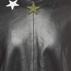 Pre Owned Givenchy Black Lambskin & Neoprene Star Embroidered Sweatshirt M