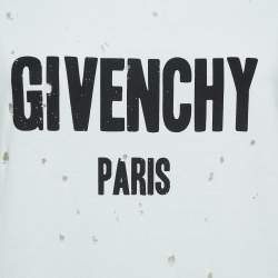 Givenchy White Logo Print Distressed Cotton Half Sleeve T-Shirt L