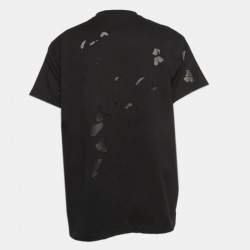 مملوكة مسبقًا Givenchy Black Logo Print Distressed Cotton Crew Neck T-Shirt S
