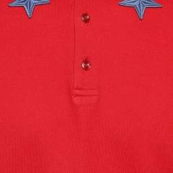Pre Owned Givenchy Red Star Applique Cotton Pique T-Shirt M