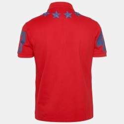 Pre Owned Givenchy Red Star Applique Cotton Pique T-Shirt M