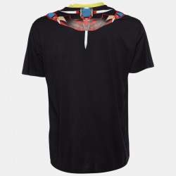 Pre Owned Givenchy Black Collar Print Cotton Crew Neck T-Shirt S