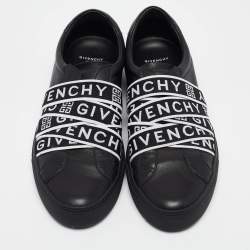 Givenchy Black Leather 4G Webbing Detail Low Top Sneakers Size 42