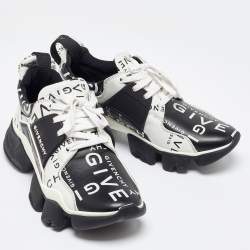 Givenchy Black/White Logo Print Leather Jaw Sneakers Size 41