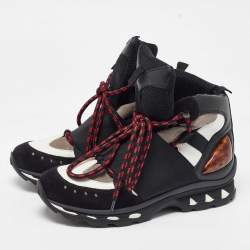 Givenchy Black/White Leather and Suede Hiker High Top Sneakers Size 42