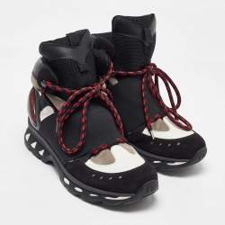 Givenchy Black/White Leather and Suede Hiker High Top Sneakers Size 42