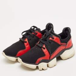 Givenchy Red/Black Leather And Neoprene Fabric Jaw Low Top Sneakers Size 43
