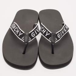 Givenchy Black Canvas and Leather Thong Slides Size 45