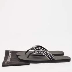 Givenchy Black Canvas and Leather Thong Slides Size 45