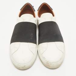Givenchy White/Black Leather and Stretch Band Slip On Sneakers Size 45