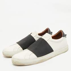 Givenchy White/Black Leather and Stretch Band Slip On Sneakers Size 45