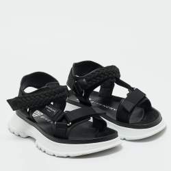 Pre Owned Givenchy Black Canvas and Leather Spectre Flat Sandals Size 42