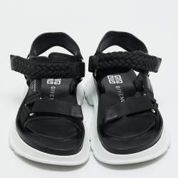 Pre Owned Givenchy Black Canvas and Leather Spectre Flat Sandals Size 42
