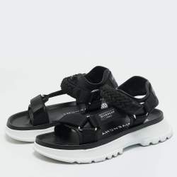 Pre Owned Givenchy Black Canvas and Leather Spectre Flat Sandals Size 42