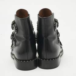 Pre Owned Givenchy Black Leather Studded Buckle Detail Ankle Boots Size 38.5