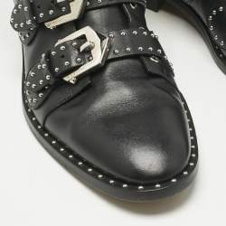 Pre Owned Givenchy Black Leather Studded Buckle Detail Ankle Boots Size 38.5