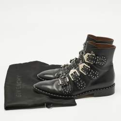Pre Owned Givenchy Black Leather Studded Buckle Detail Ankle Boots Size 38.5