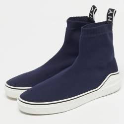 Pre Owned Givenchy Navy Blue Knit Fabric George V Sneakers Size 41