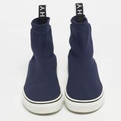 Pre Owned Givenchy Navy Blue Knit Fabric George V Sneakers Size 41