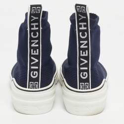Pre Owned Givenchy Navy Blue Knit Fabric George V Sneakers Size 41