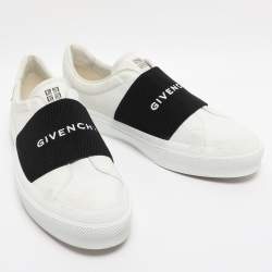 Pre Owned Givenchy White/Black Leather Urban Street Logo Slip On Sneakers Size 44