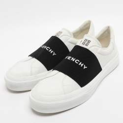 Pre Owned Givenchy White/Black Leather Urban Street Logo Slip On Sneakers Size 44