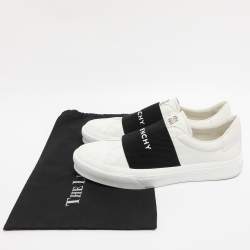 Pre Owned Givenchy White/Black Leather Urban Street Logo Slip On Sneakers Size 44