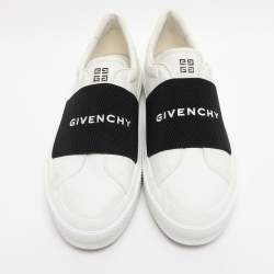 Pre Owned Givenchy White/Black Leather Urban Street Logo Slip On Sneakers Size 44