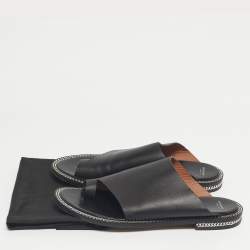 Pre Owned Givenchy Black Leather Chain Link Slide Sandals Size 41