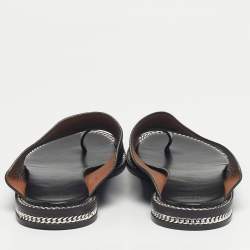 Pre Owned Givenchy Black Leather Chain Link Slide Sandals Size 41
