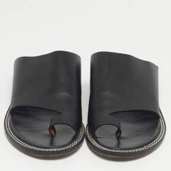 Pre Owned Givenchy Black Leather Chain Link Slide Sandals Size 41