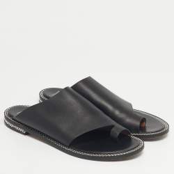 Pre Owned Givenchy Black Leather Chain Link Slide Sandals Size 41