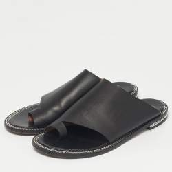 Pre Owned Givenchy Black Leather Chain Link Slide Sandals Size 41
