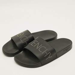 Pre Owned Givenchy Size 45 Black Leather Logo Flat Sandals