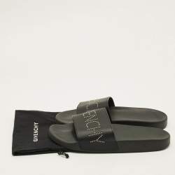 Pre Owned Givenchy Size 45 Black Leather Logo Flat Sandals