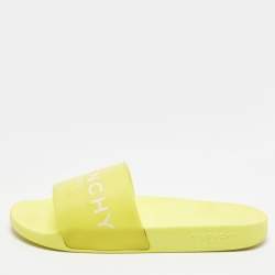 Pre Owned Givenchy Size 45 Yellow Rubber Logo Pool Slides 